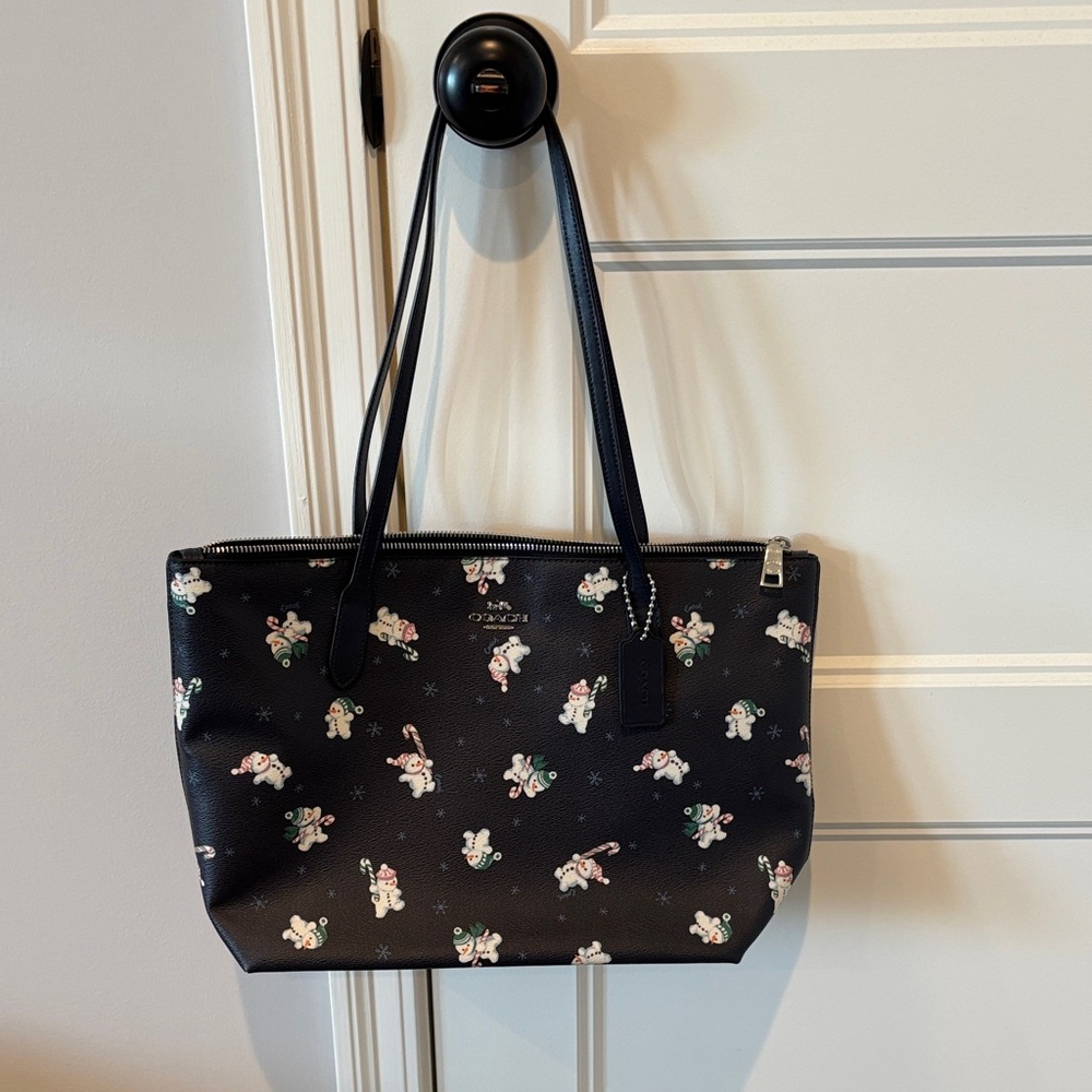Coach Tote Bag with Snowman Print